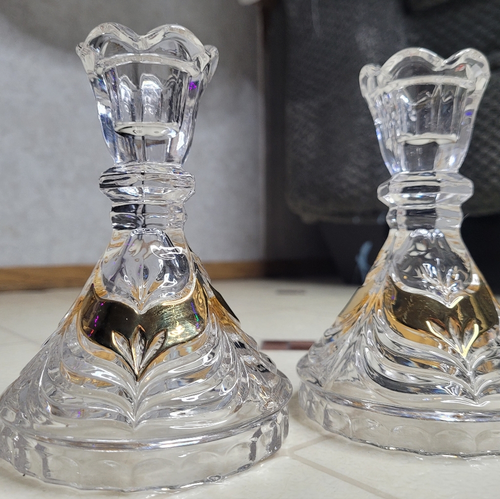 Vintage Anne Hutte Bleikristall Lead Crystal Candle Holders Brilliant Elegant